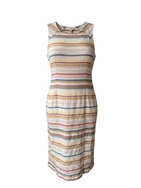 Leota Sleeveless Striped Midi Dress in Multi Pastel Stripes
